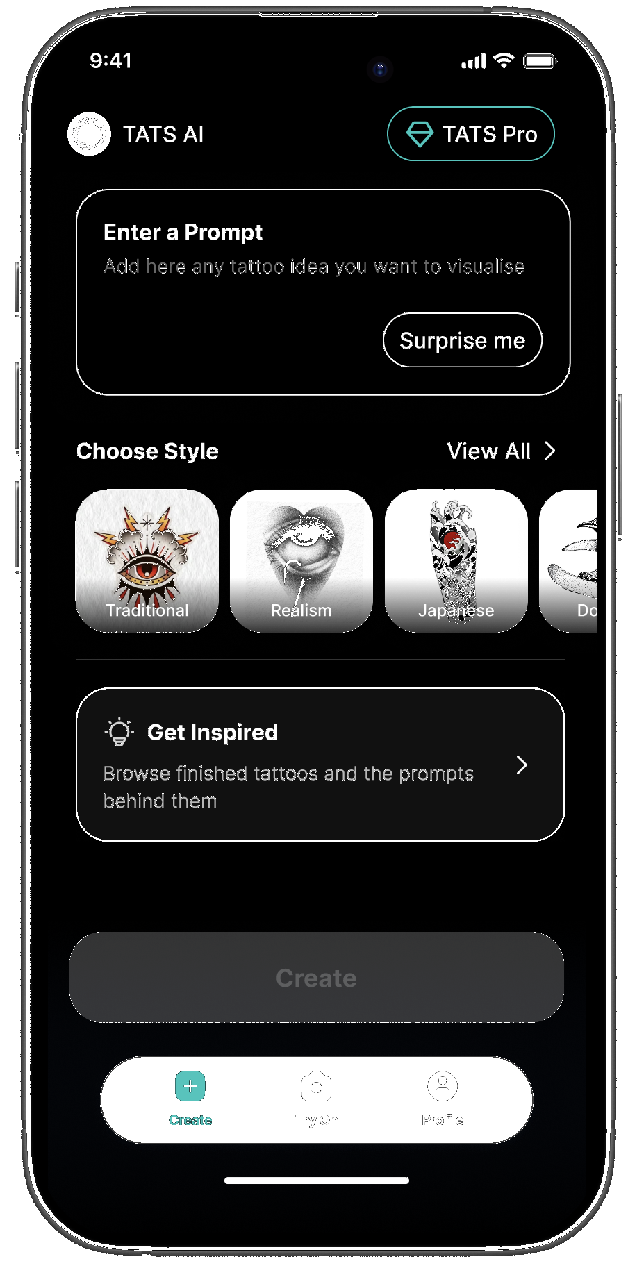 TatsHub AI Creation Screen - Main Interface with Prompt Input